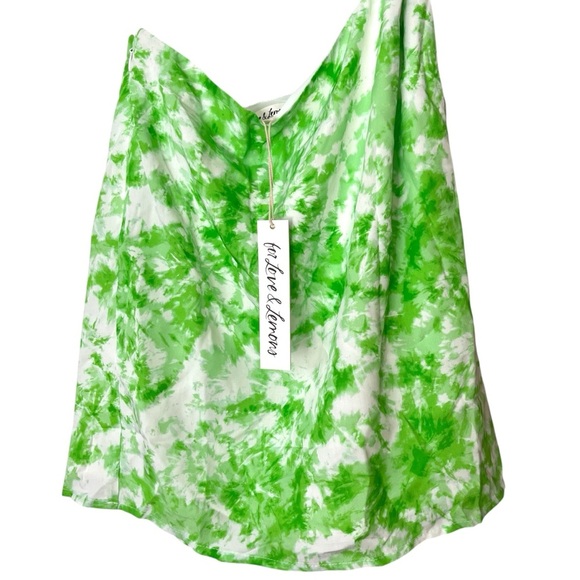 🔆 For Love And Lemons Green Tie-Dye One-Shoulder Devon Mini Dress - Picture 5 of 6